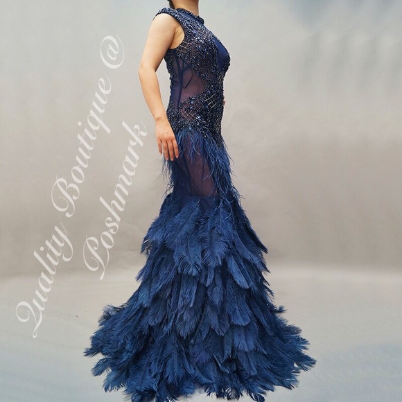 Luxurious Gothic Knight Feather Mermaid Gown, 2-16 - Picture 3 of 8